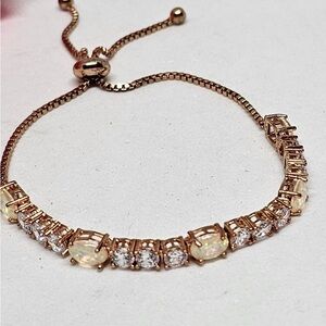 Rose Gold Color Opal and Rhinestone Bracelet